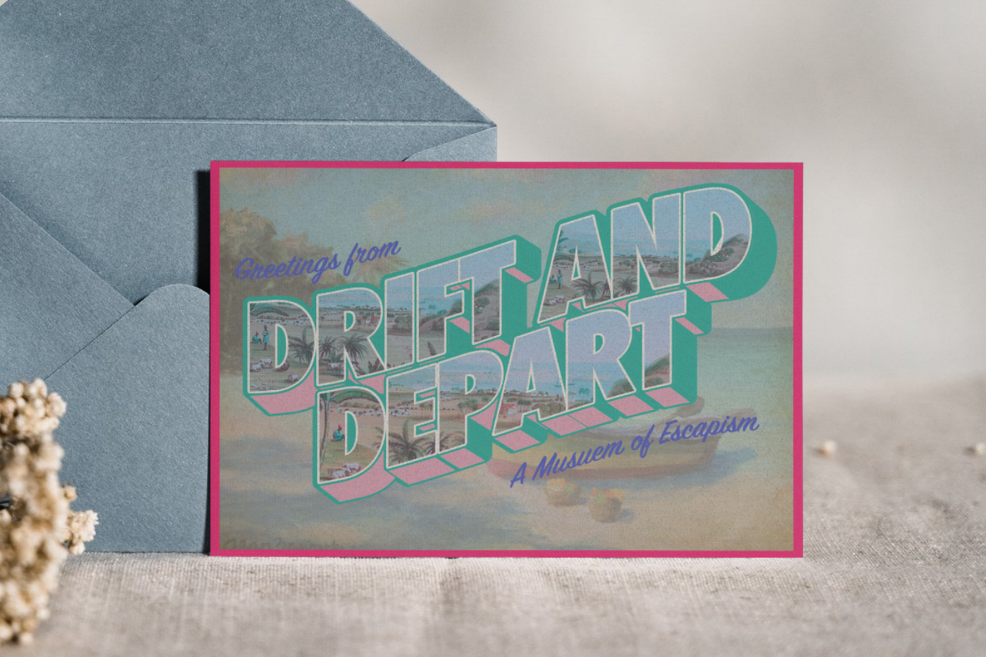 drift and depart postcard design